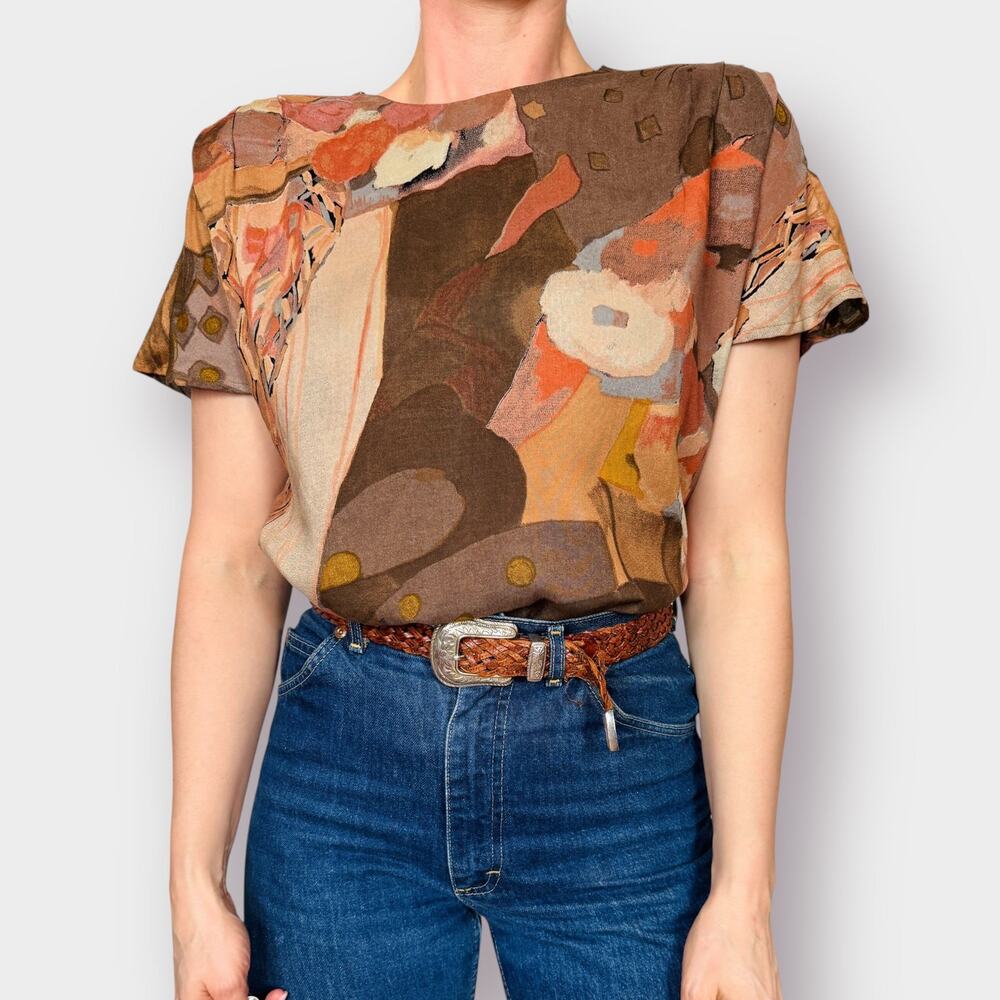 80s Casual‎ Corner Tan Brown Blouse Size S